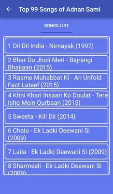 Top 99 Songs of Adnan Sami android App screenshot 6